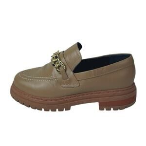 Anthropologie Women's Brown Lug Sole Gold Chain Chunky Platform Loafers Shoes 6
